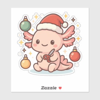 Cute Christmas Axolotl Sticker – Holiday Ornament 