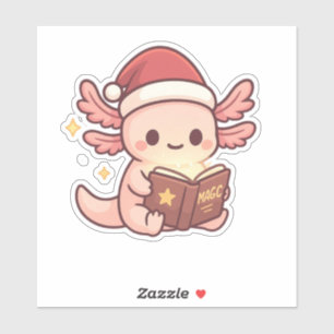 Cute Christmas Axolotl Sticker   Kawaii Magic Book