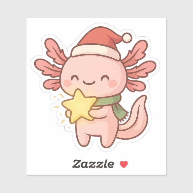 Cute Christmas Axolotl Sticker Kawaii Star Holiday (Sheet)