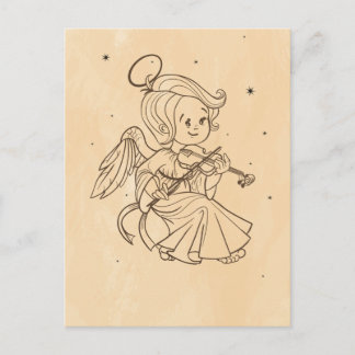 Cute Christmas baby angel playing violin Holiday Postcard