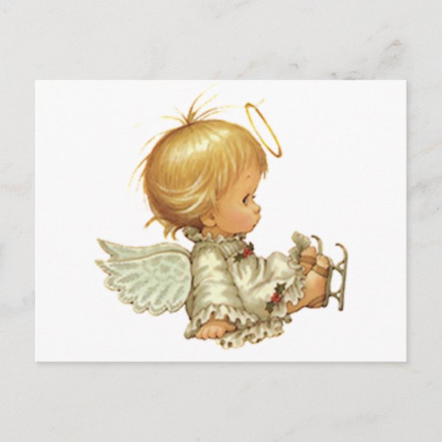 Cute Christmas Baby Angel Skating Accident Postcard (Front)