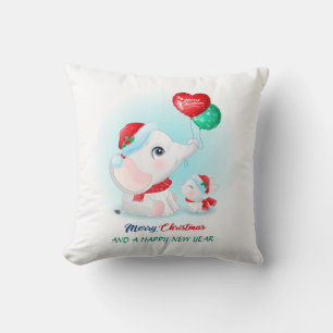 Cute Christmas Baby Elephant Bunny Nursery Throw Pillow