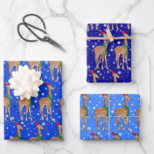 Cute Christmas Baby Giraffe in a Santa Hat Wrapping Paper Sheet