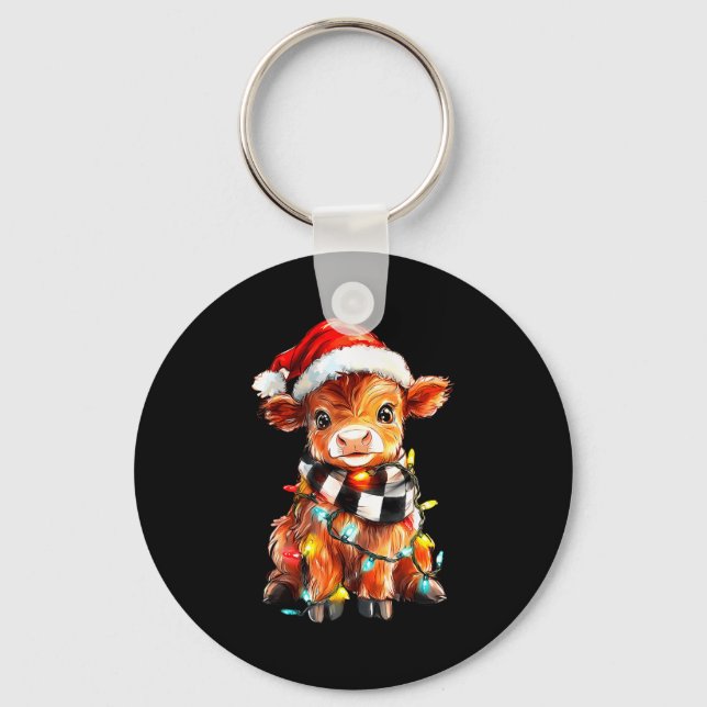 Cute Christmas Baby Highland Cow F Thanksgiving  Keychain (Front)