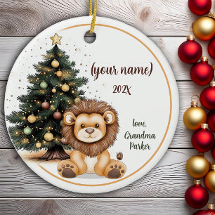 Cute Christmas Baby Lion Personalized Kids Ceramic Ornament