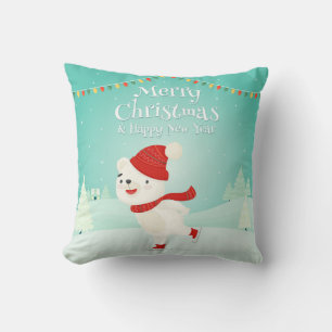 Cute Christmas Baby Polar Bear with Festive Lights Throw Pillow