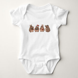 Cute Christmas Baby Pygmy Hippo Moo Deng Bodysuit