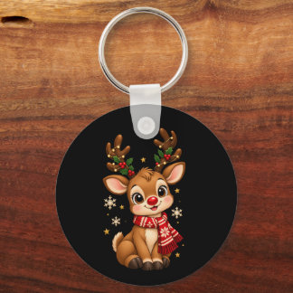 Cute Christmas Baby Reindeer Red Scarf Keychain