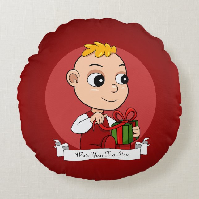 Cute Christmas baby with blonde hair cartoon Round Pillow (Front)