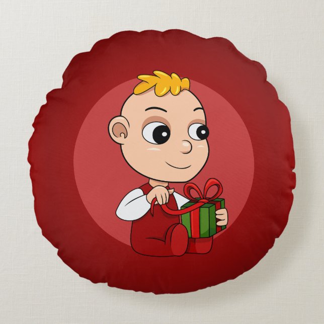 Cute Christmas baby with blonde hair cartoon Round Pillow (Front)