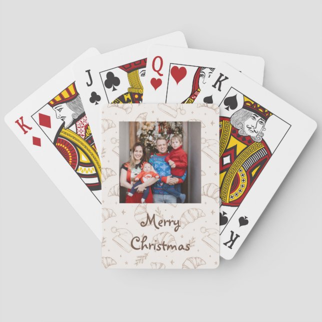 Cute christmas bakery croissant pattern playing cards (Back)