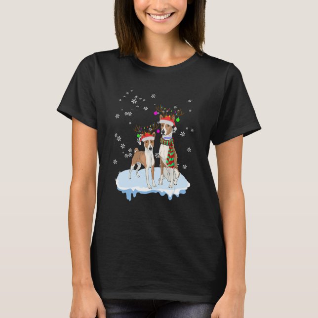 Cute Christmas Basenji Santa Hats Reindeer Dog T-Shirt (Front)