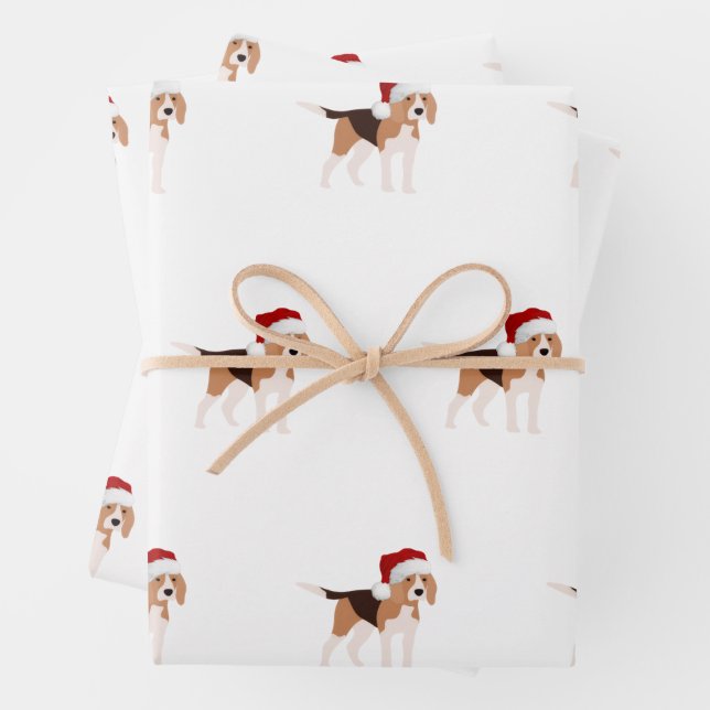 Cute Christmas Beagle  Wrapping Paper Sheet (In situ)