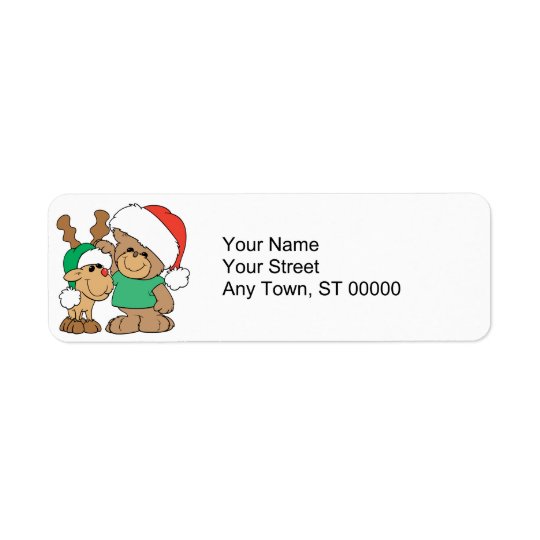 Cute Christmas Bear and Reindeer Return Address Label