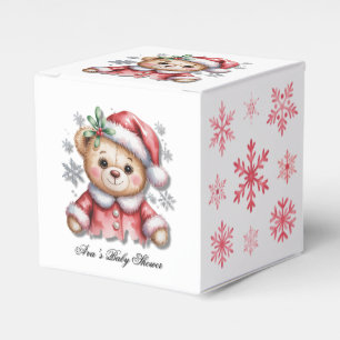 Cute Christmas Bear and Snowflakes Baby Shower Favor Box