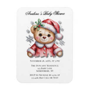 Cute Christmas Bear and Snowflakes Baby Shower Magnet