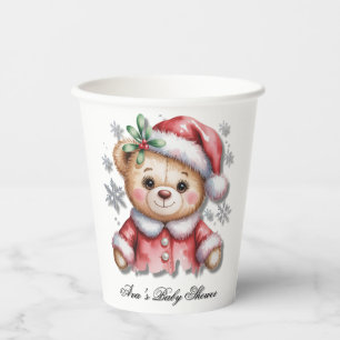 Cute Christmas Bear and Snowflakes Baby Shower Paper Cups