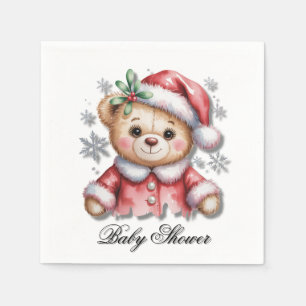 Cute Christmas Bear and Snowflakes Napkin