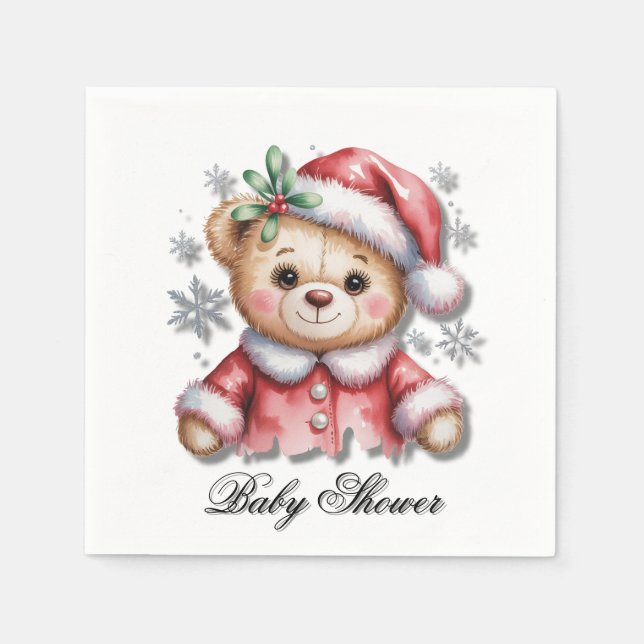 Cute Christmas Bear and Snowflakes Napkin (Front)