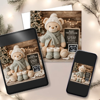 Cute Christmas Bear Digital Pregnancy Announcement