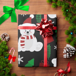 Cute Christmas Bear & Holiday Trees Wrapping Paper