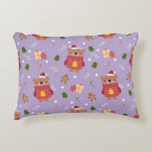 Cute Christmas Bear Pattern   Cozy Holiday Winter  Accent Pillow