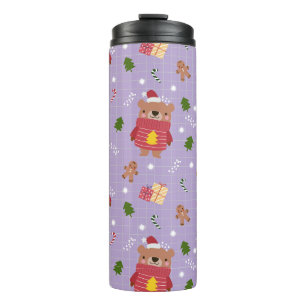 Cute Christmas Bear Pattern Cozy Holiday Winter Thermal Tumbler
