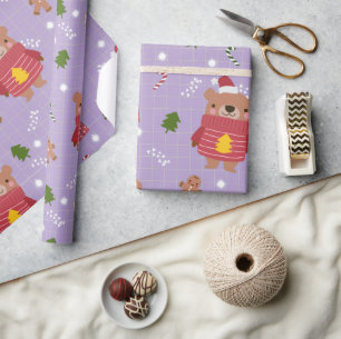 Cute Christmas Bear Pattern Cozy Holiday Winter Wrapping Paper