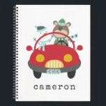 Cute Christmas Bear Snowman Red Car Custom Name Notebook<br><div class="desc">A festive notebook with a bear and snowman driving a red car,  topped with playful personalization. Great for holiday journalling,  winter school notes,  or stocking stuffers. A cheerful seasonal pick for kids.</div>