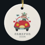 Cute Christmas Bear Snowman Red Car Personalized Ceramic Ornament<br><div class="desc">Cute Christmas Bear Snowman Red Car Personalized Ceramic Ornament</div>
