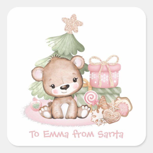 Cute Christmas Bear Sticker | Label (Front)