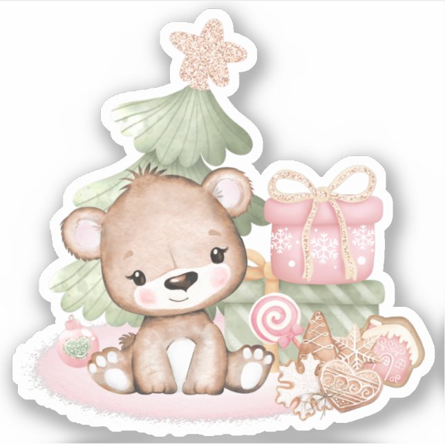 Cute Christmas Bear Vinyl Sticker (Front)