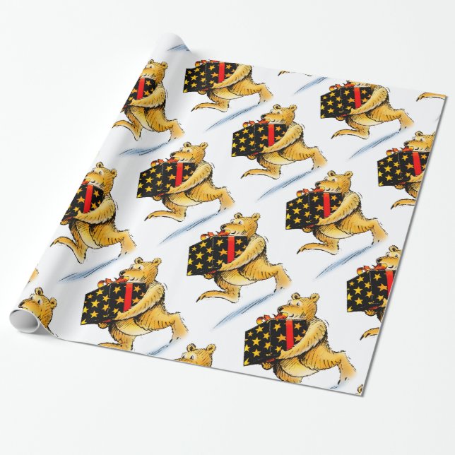 Cute Christmas Bears Wrapping Paper (Unrolled)