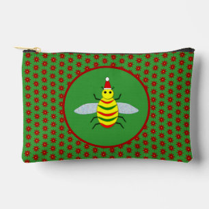 Cute Christmas Bee and Poinsettia Flowers Accessory Pouch