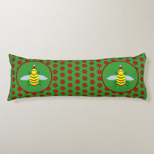 Cute Christmas Bee and Poinsettia Flowers Body Pillow