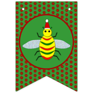 Cute Christmas Bee and Poinsettia Flowers Bunting Flags