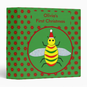 Cute Christmas Bee and Poinsettia Flowers Custom Binder