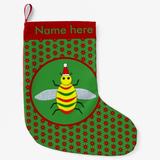 Cute Christmas Bee and Poinsettia Flowers Custom Small Christmas Stocking (Front)