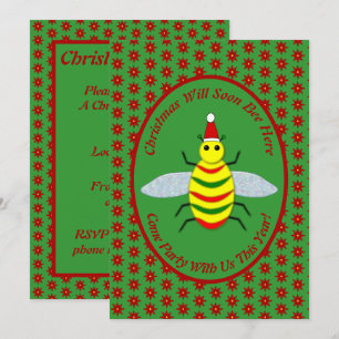 Cute Christmas Bee and Poinsettia Flowers Party Invitation