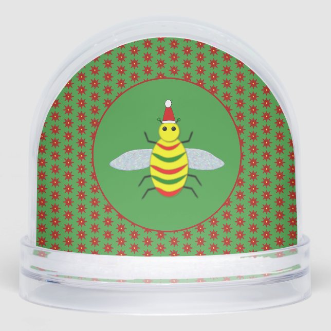 Cute Christmas Bee and Poinsettia Flowers Snowglobe (Front)
