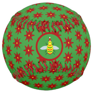 Cute Christmas Bee and Poinsettia Flowers Softball
