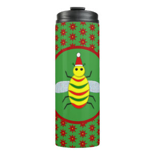 Cute Christmas Bee and Poinsettia Flowers Thermal Tumbler