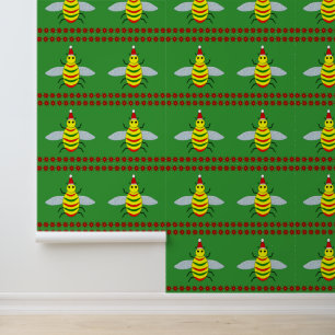 Cute Christmas Bee and Poinsettia Flowers Wallpaper