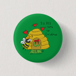 Cute Christmas Bee Funny Holiday Cartoon 1 Inch Round Button