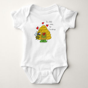 Cute Christmas Bee Funny Holiday Cartoon Baby Bodysuit