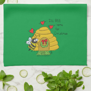 Cute Christmas Bee Funny Holiday Cartoon Kitchen Towel