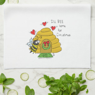 Cute Christmas Bee Funny Holiday Cartoon Kitchen Towel