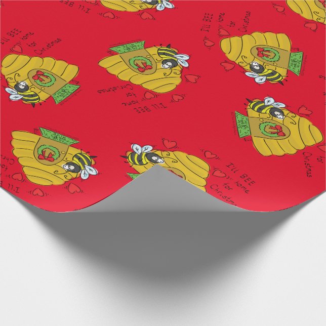 Cute Christmas Bee Funny Holiday Cartoon Wrapping Paper (Corner)