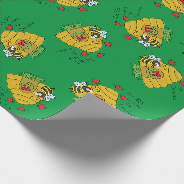 Cute Christmas Bee Funny Holiday Cartoon Wrapping Paper (Corner)