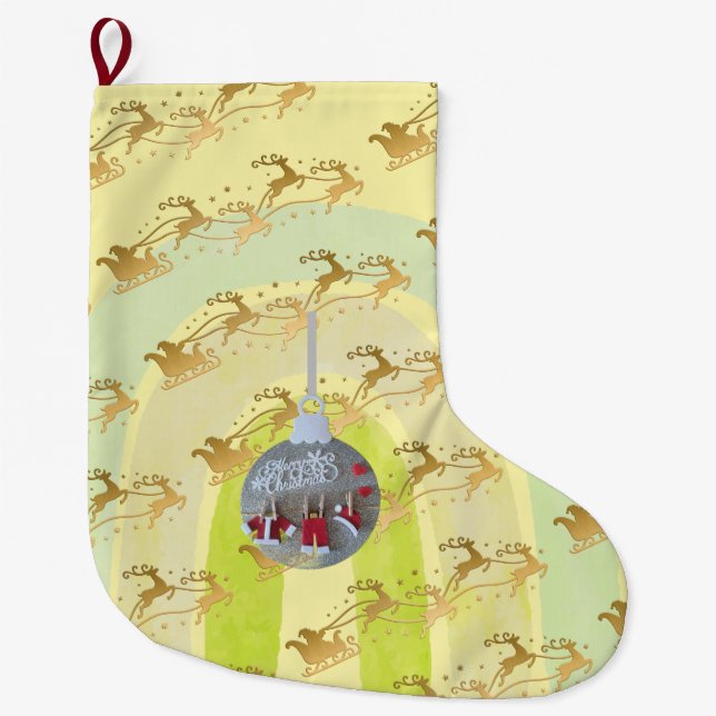 Cute Christmas bell Line Art Large Christmas Stocking (Front)